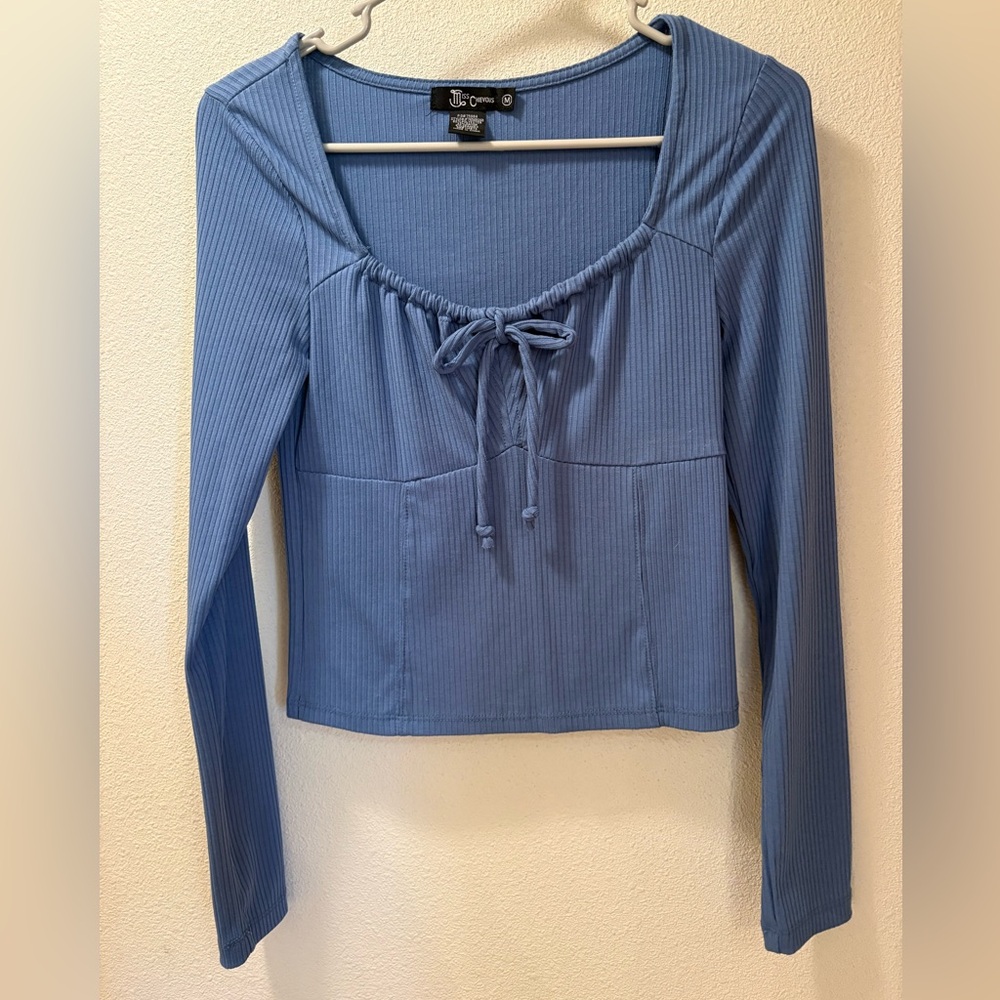 Blue Ribbed Long Sleeve Top